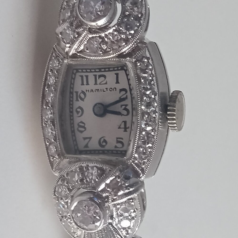 Hamilton Ladies Platinum Diamond 2.35CTW 17j 6" Manual Cocktail Watch cal.750
